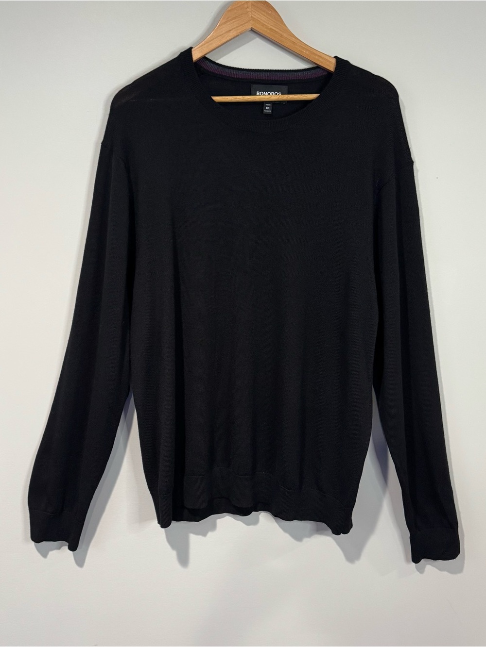 Bonobos Black Crewneck Sweater 100% Merino Wool Lightweight Classic Preppy XXL